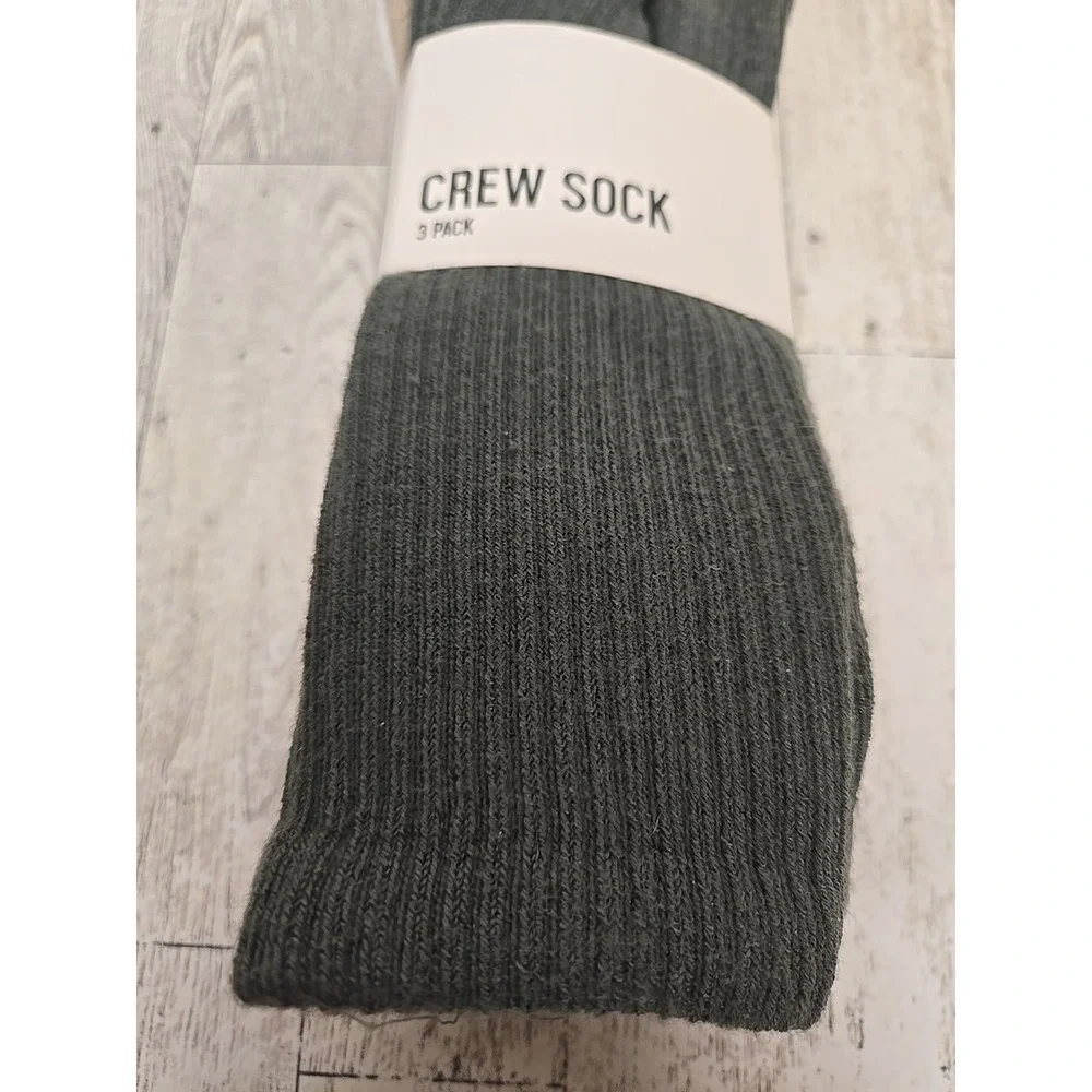 Crew Socks LARGE Unisex Arch Support 3pk Cushioned Green Tan White Lot of 2